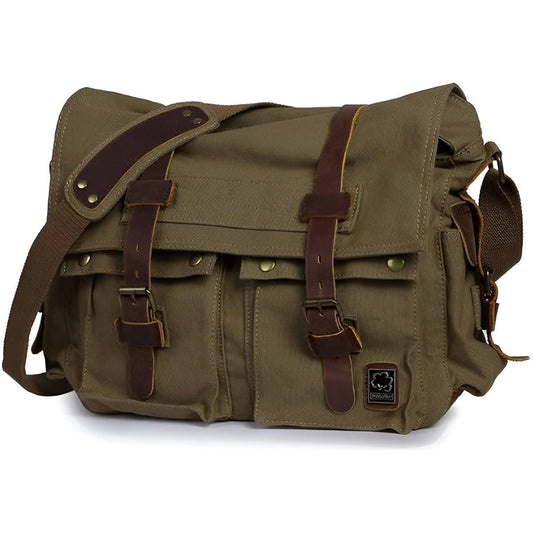 Vekoria – Men's Vintage Canvas Messenger Bag with PU Leather Accents